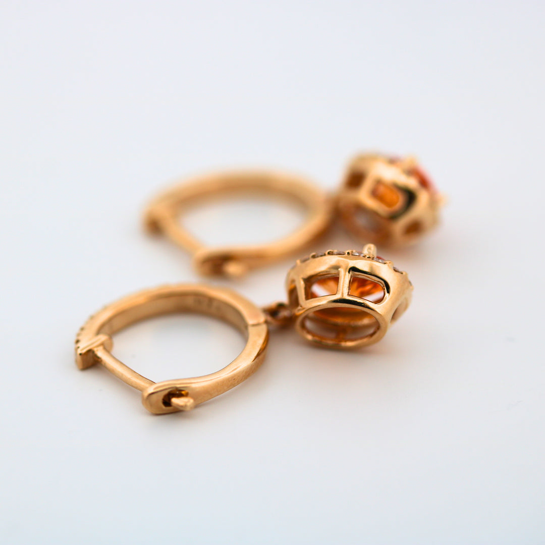 14K Mandarin Garnet & Diamond Dangle Earrings