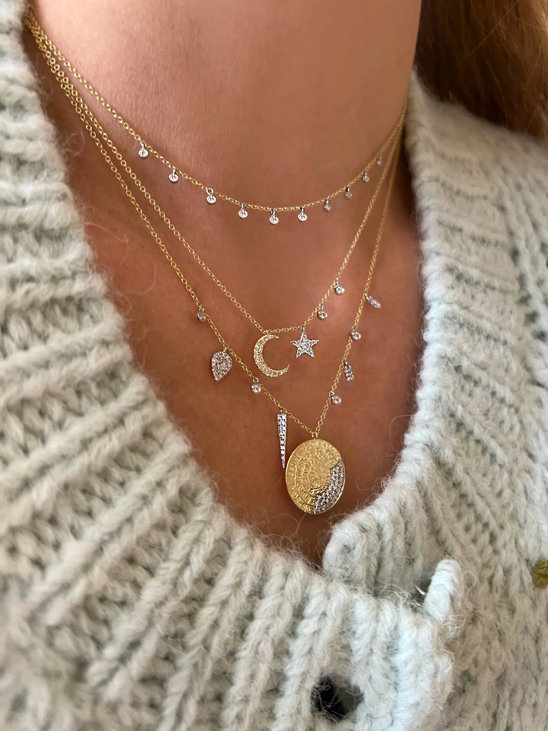 Meira T Diamond Coin Necklace with Diamond Charms