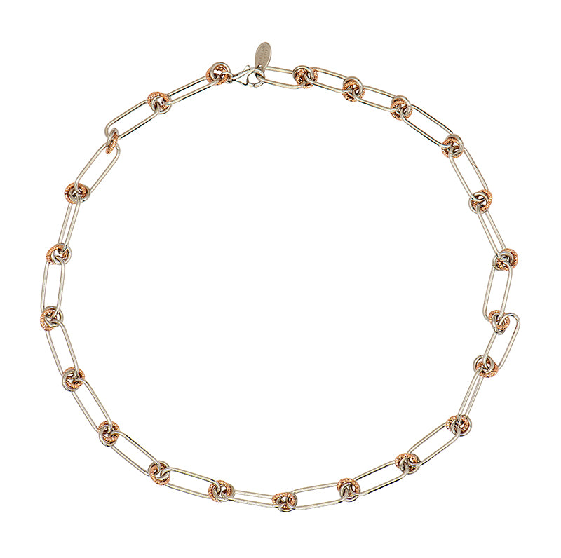 Frederic Duclos Silver & Rose Gold Plated Paperclip Necklace