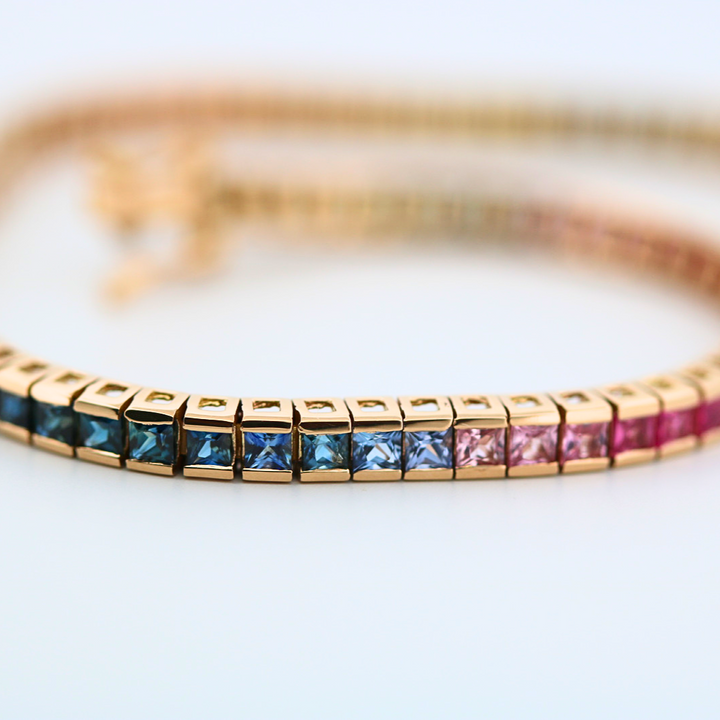 Estate 14KY Rainbow Sapphire Tennis Bracelet