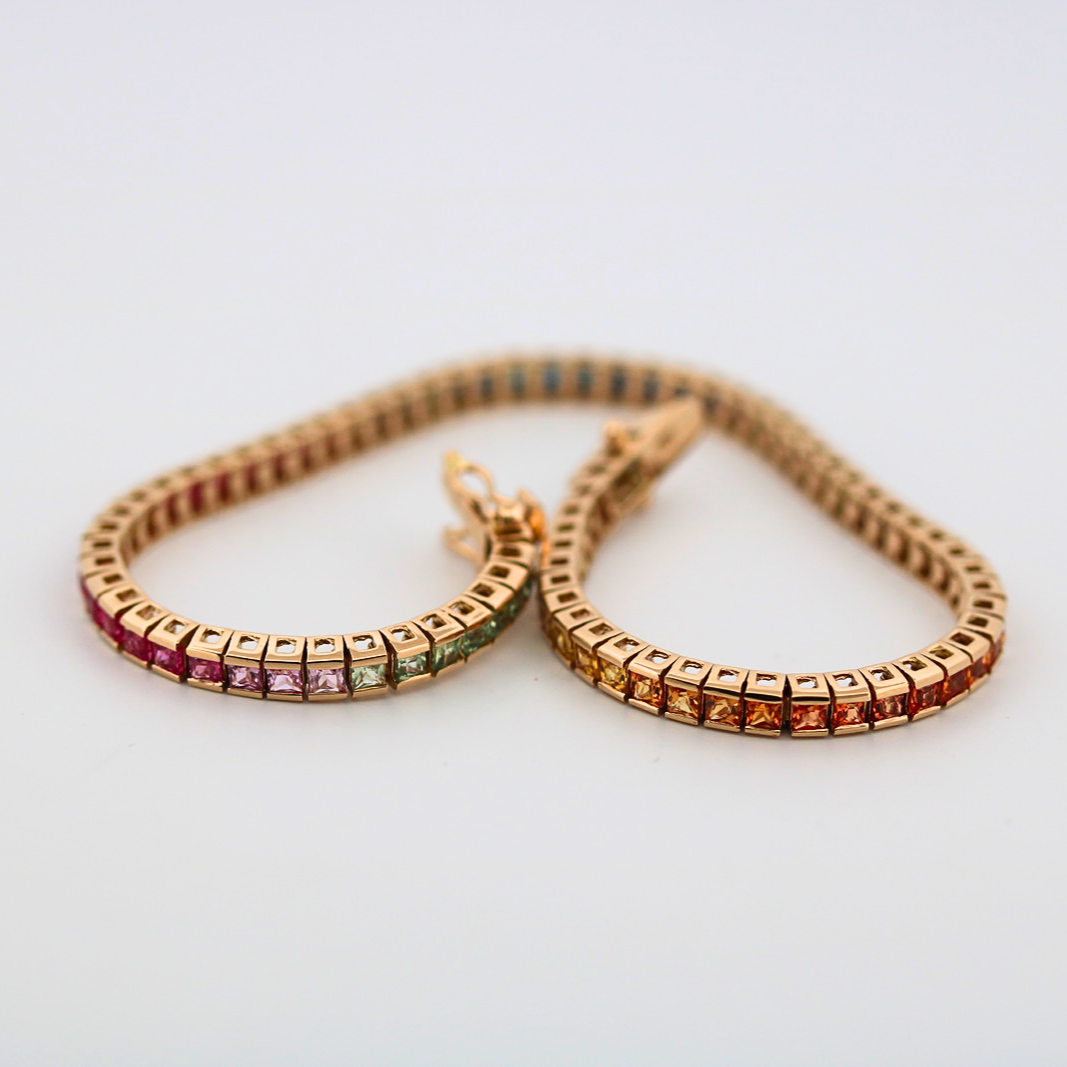 Estate 14KY Rainbow Sapphire Tennis Bracelet