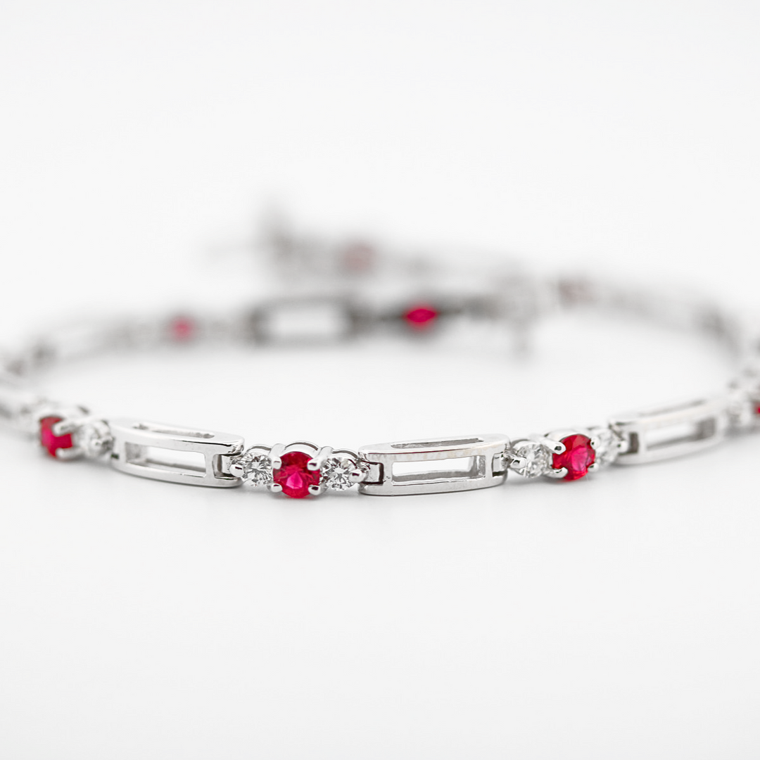 Diamond and Ruby Station Bracelet