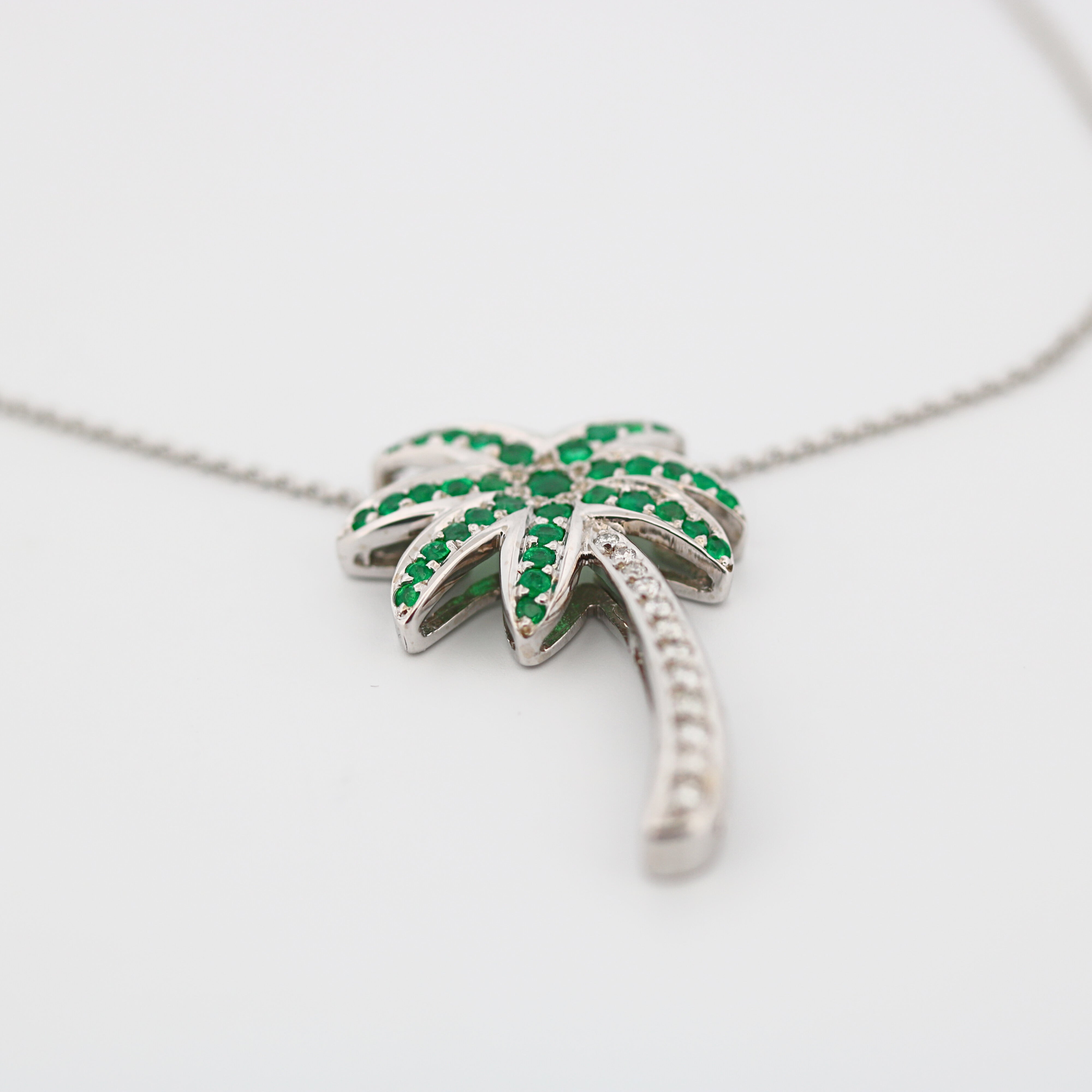 0.20 Carat Natural Diamond Palm Tree Necklace Pendant 14K White Gold 18''  chain | eBay