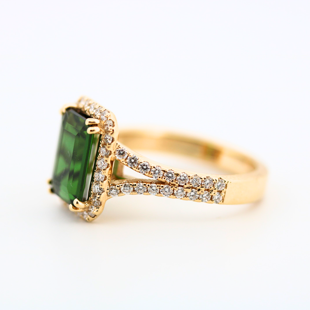 Green Tourmaline and Diamond Cocktail Ring