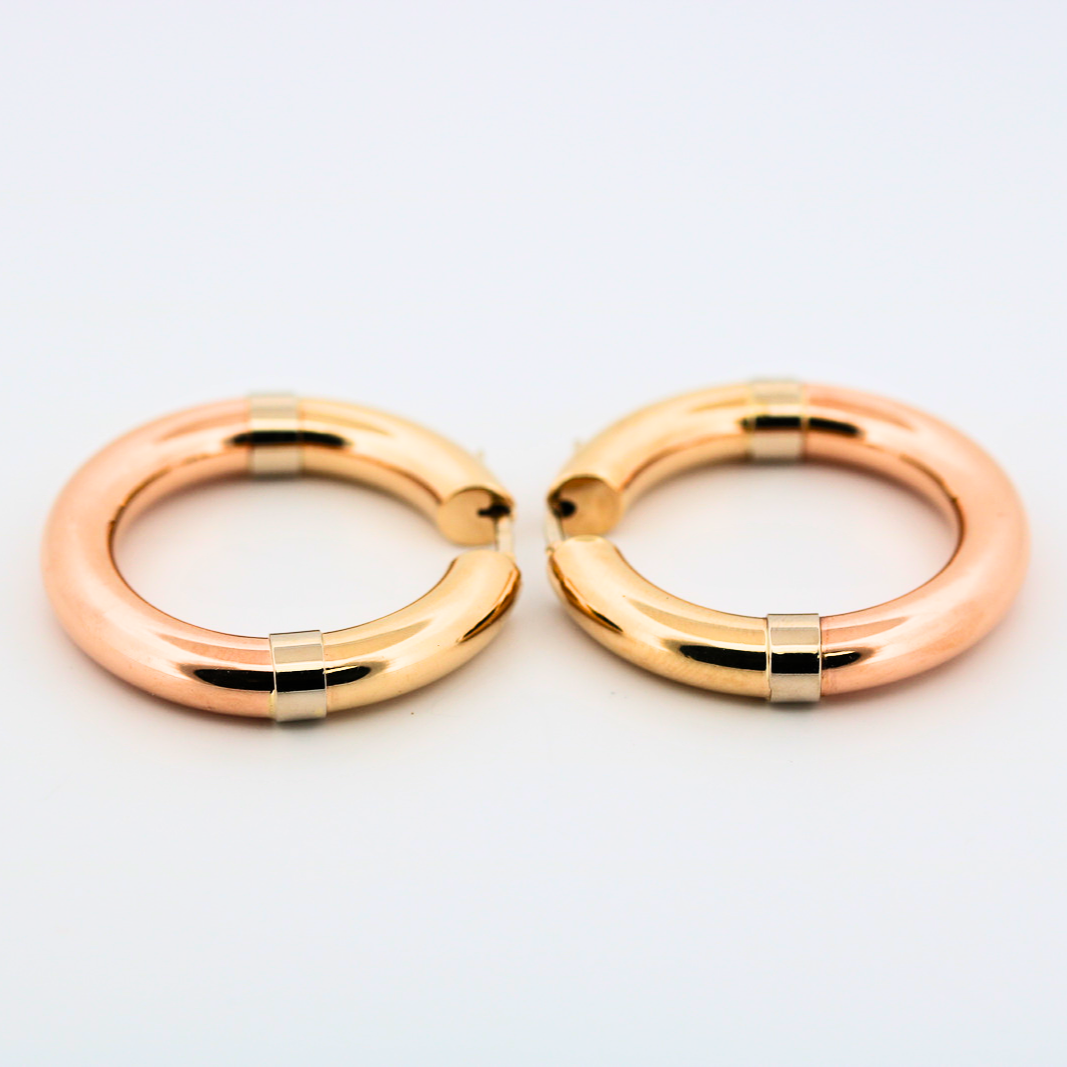 14K Gold Tri-Color Hoop Earrings